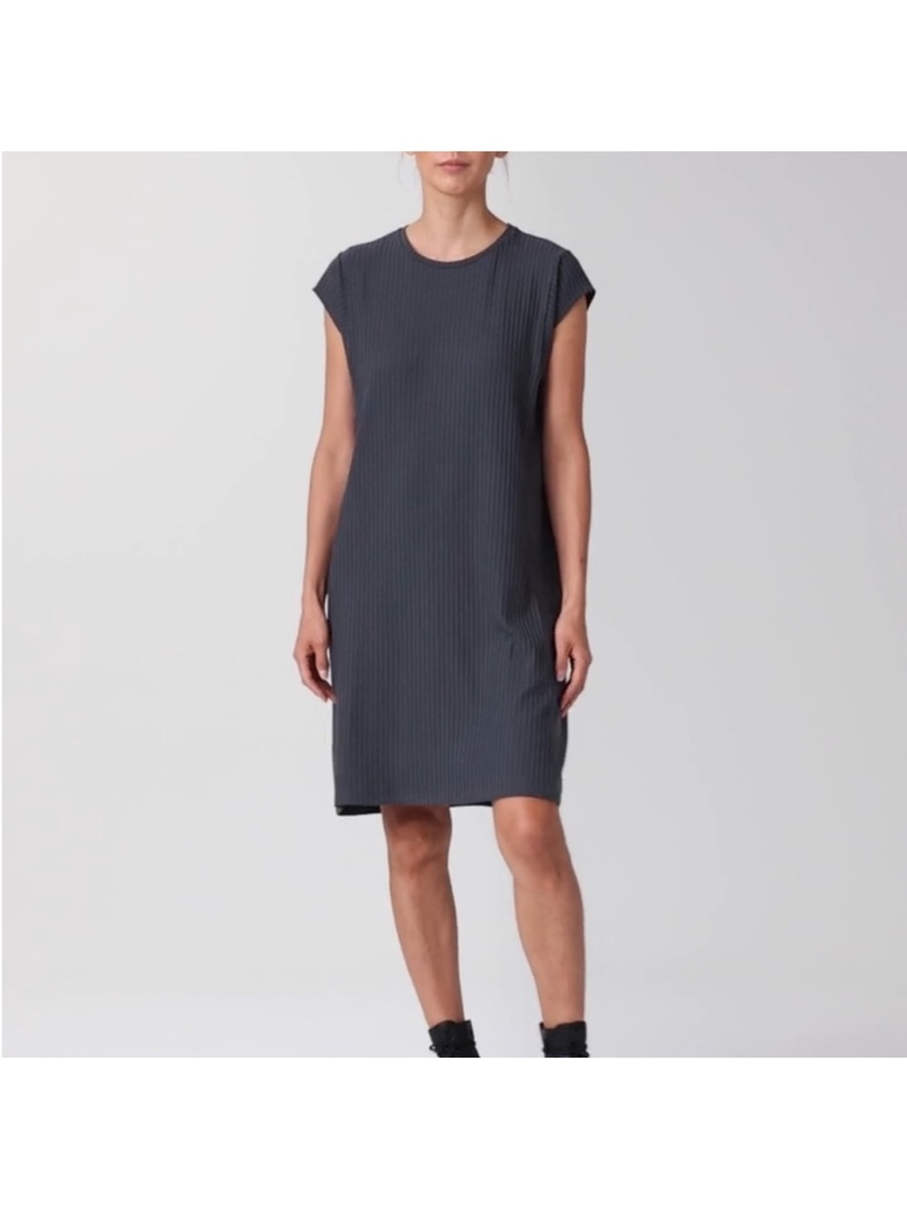 Eileen Fisher Dress NWT TENCEL Textured Stretch Rib Round Neck Dress Medium